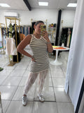 Beige Stripes Lace Dress