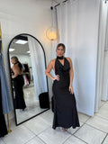 Black Satin Halter Dress
