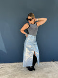 Denim Silver Metallic Skirt