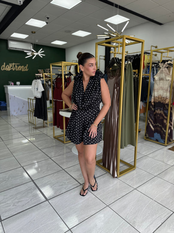 Black PolkaDots Cowl Romper