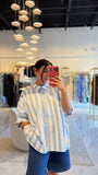 LightBlue Striped Oversized Top