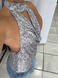 Silver Sequin Halter Top