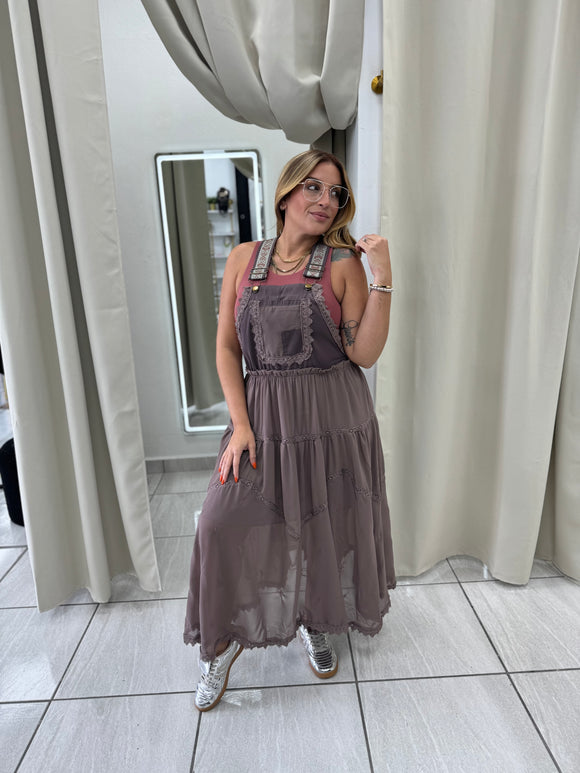 Brown Lace Overall Dress