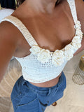 OffWhite Rosette Crochet Top