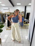 Beige Pleated WideLeg Jeans