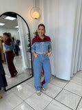 Burgundy Denim Two Pieces Set