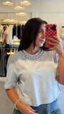 GreyBlue Studded Neck Top