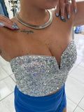 Silver Sequin V Crop Top