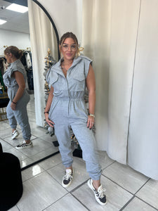 HeatherGray MockNeck Jogger Jumpsuit