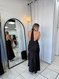 Black Satin Halter Dress