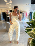 White Mocha Dots Denim Overall
