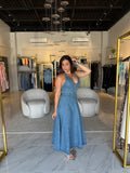 LightDenim VNeck Midi Dress
