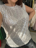 Beige Silver Sequin Tunic Top