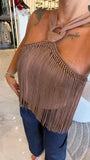 Mocha Fringes Halter Top