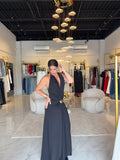 Black GoldenOrbit Halter Dress