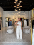 Ecru Floral Linen Jumpsuit