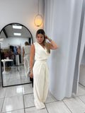 Cream Crop Vest & Pants Set
