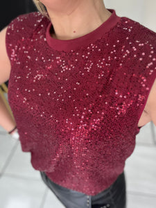 Burgundy Padded Sequin Top