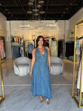 LightDenim VNeck Midi Dress