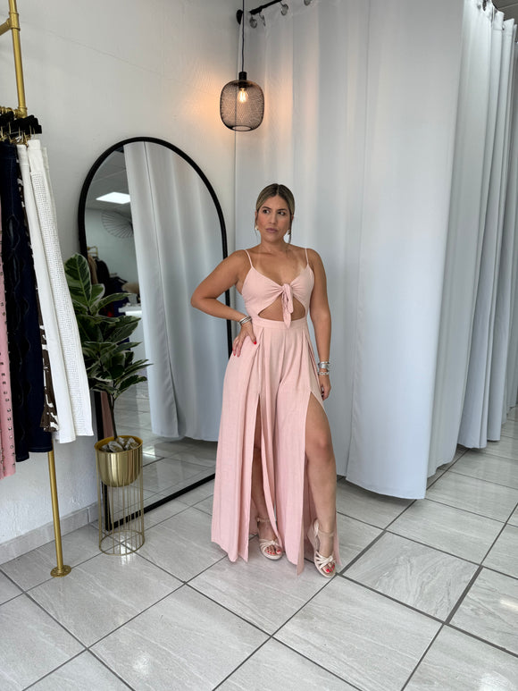 Blush FrontTie OpenSlit Jumpsuit