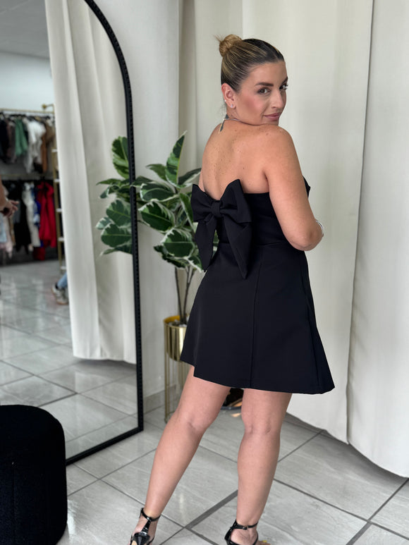 Black Strapless BackBow Dress