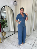 Collar Denim Jumpsuit