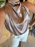 LightMocha HighNeckDrapped Top