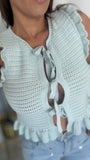 LightBlue FrontTie Crochet Top