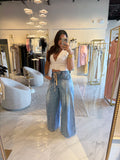 Washed Denim Tie Wide Leg