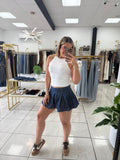 Denim Pleated Shorts