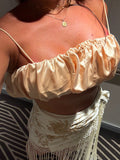Yellow Spaghetti Bubble Crop Top