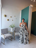 Ivory Black Halter Maxi Dress