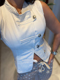 Denim White Mandarin Vest