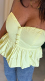 Lemon Strapless Peplum Top