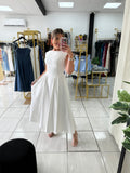 White Denim WideNeck Dress