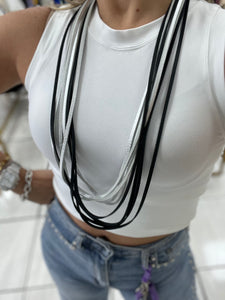 Leather Black & Silver Layering Necklace