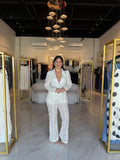 White Sequin Lace Blazer & Pants