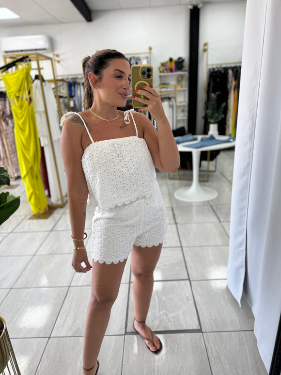 White Floral Eyelet Top & Shorts