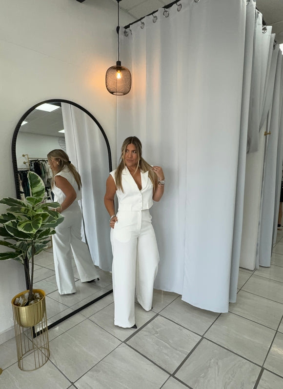 White CropVest & Pants Set