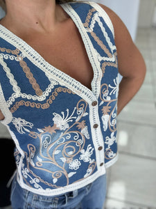 Tencel Denim Crochet Vest