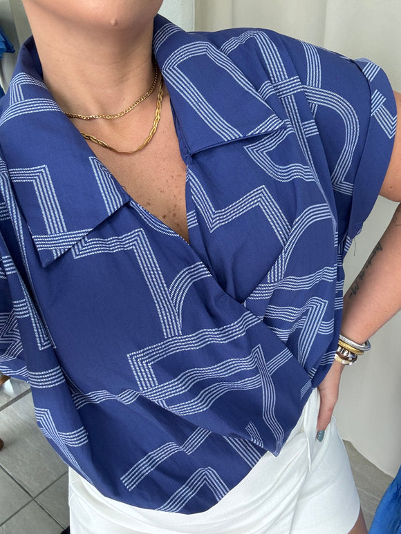 NavyWhite Cross Top