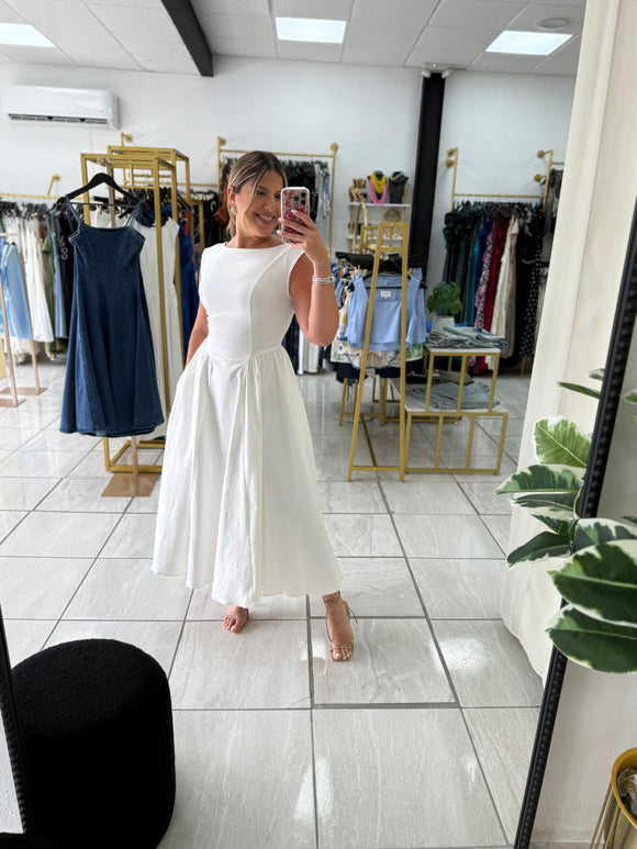 White Denim WideNeck Dress