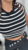 Black White Stripes Knit Top