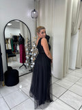 Black Sequin OneShoulder Mesh Dress