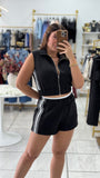 Black Stripes Zipper Top & Shorts Set