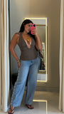 Brown Sculpted Halter Top