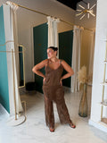 Brown Lace Top & Pants Set