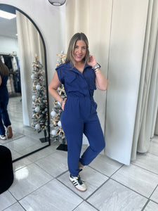 Navy MockNeck Jogger Jumpsuit