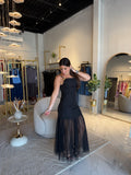 Black Gold Details Mesh Dress