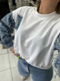 White Denim Rhinestone Sweater